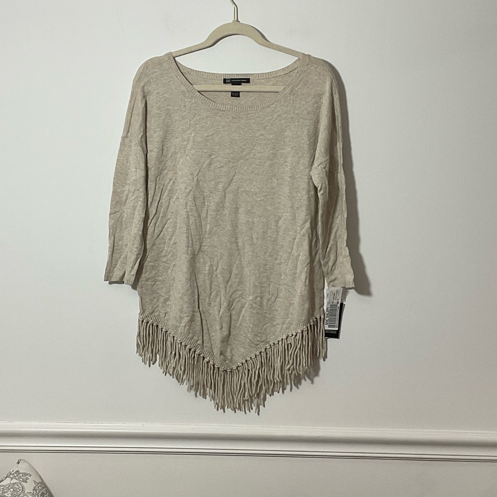 INC International Concepts Light Beige Sweater with Tassels